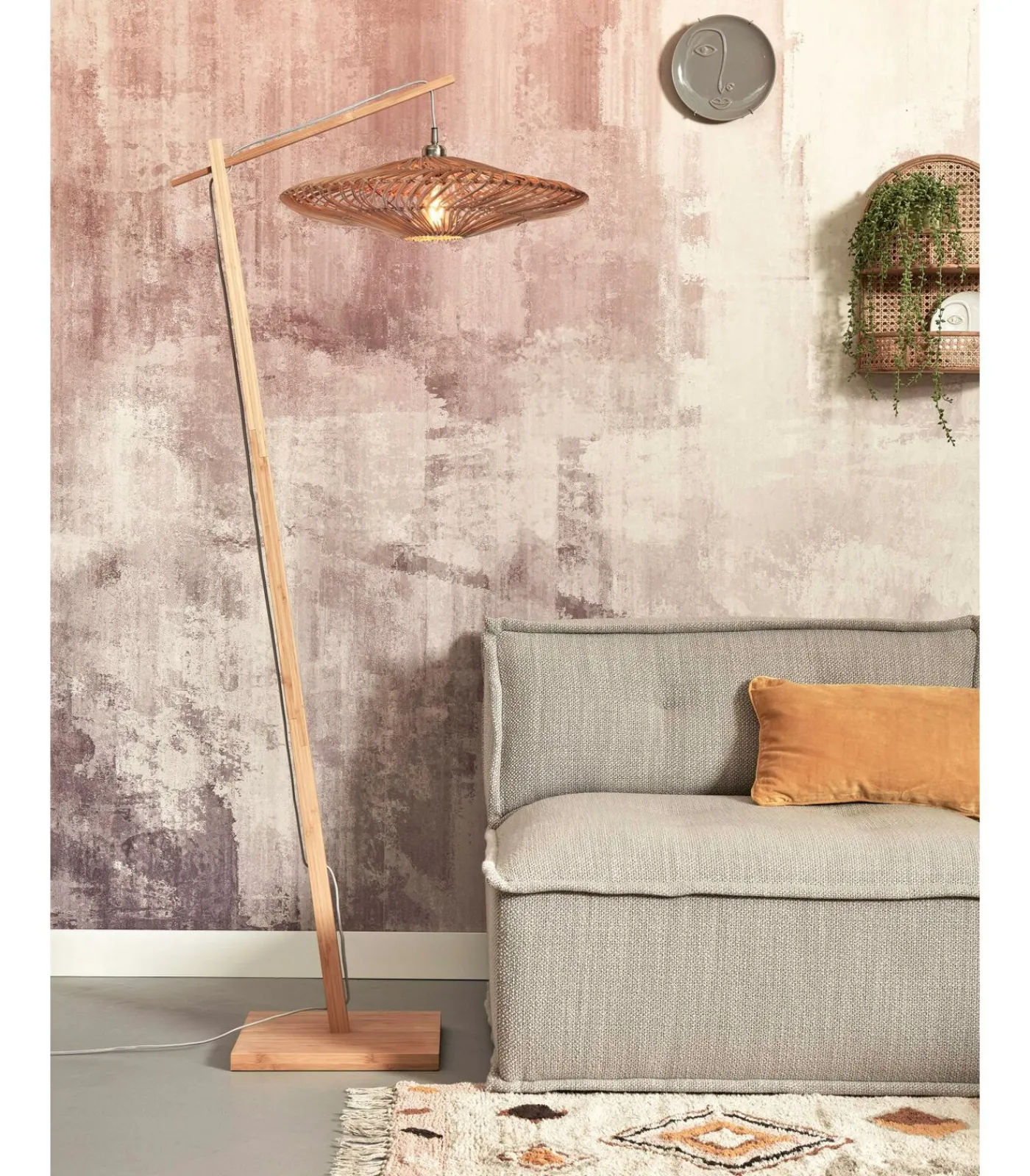 Best Vloerlamp Zanzibar - Bamboe/Rotan - 73x55x176cm Vloerlampen