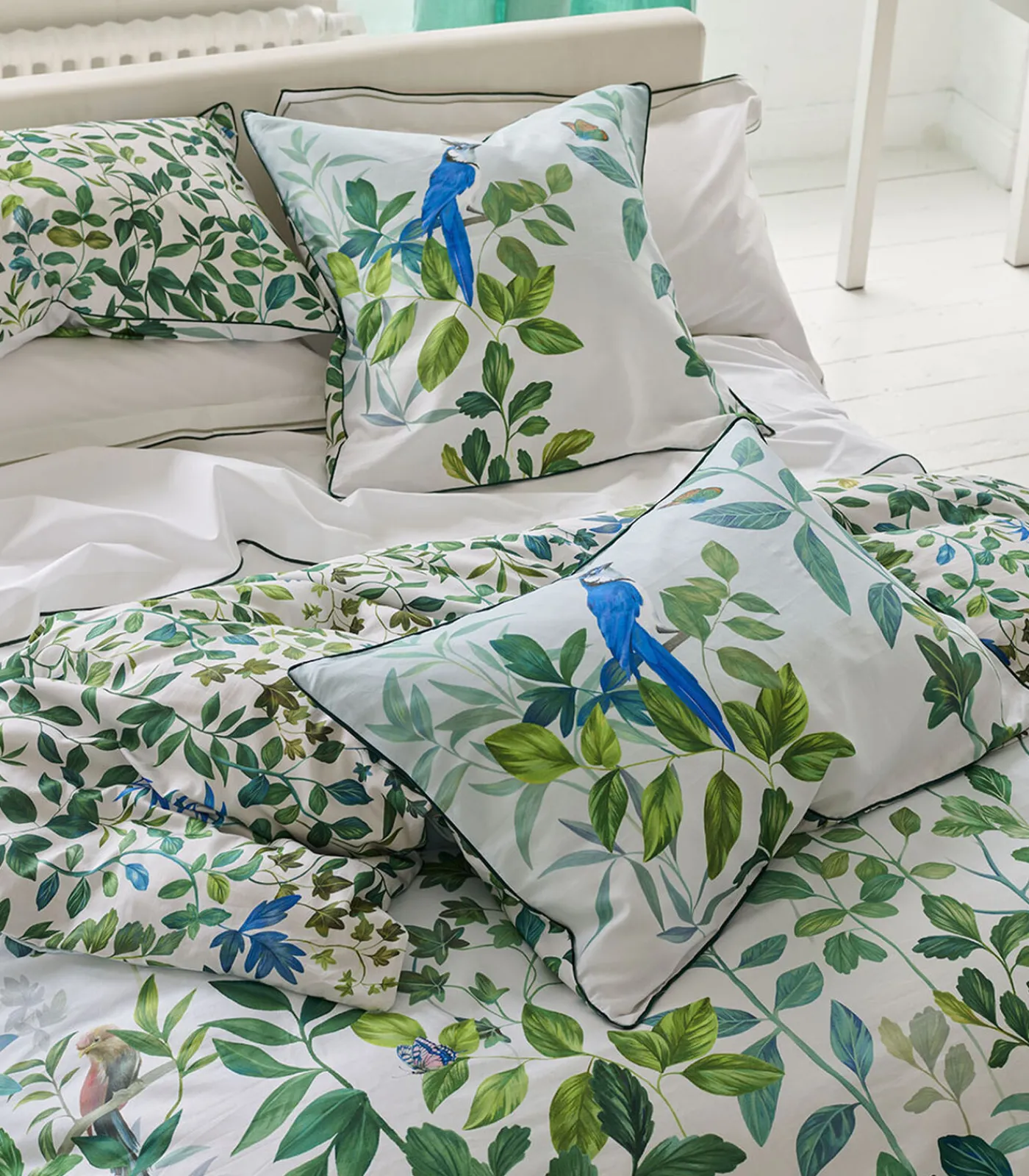 Outlet Volière Sky - Kussensloop in katoen satijn met print Kussenslopen