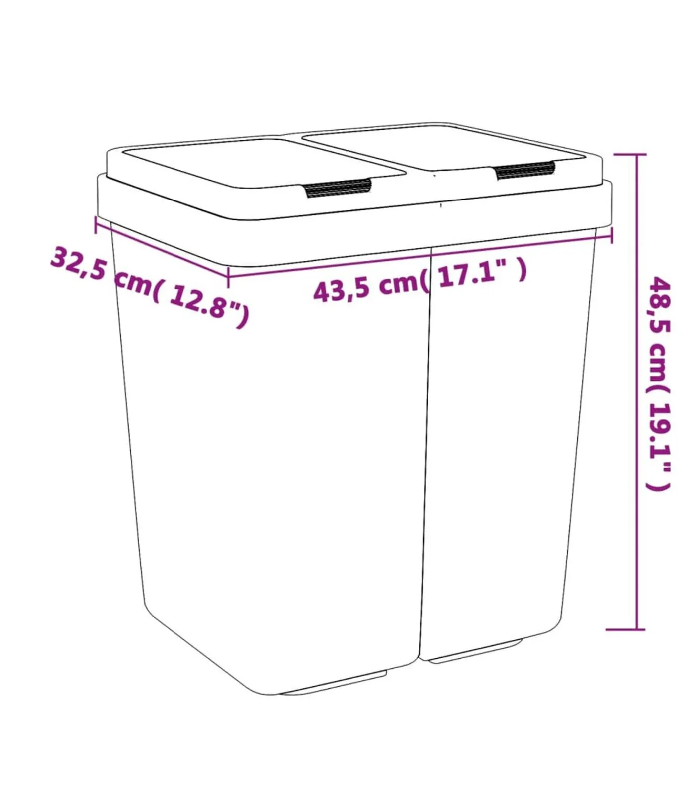 New Vuilnisbak dubbel 2x25 L wit Manden En Bakken