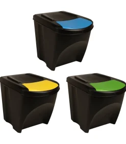 Vuilnisbakken 3 st stapelbaar 75 L antracietkleurig Manden En Bakken