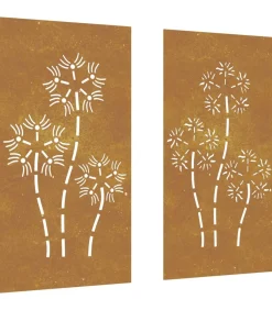 Clearance Wanddecoratie tuin 2 st bloemenontwerp 105x55 cm cortenstaal Decoratie