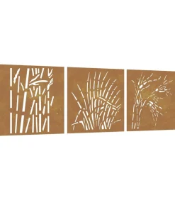 Outlet Wanddecoratie tuin 3 st grasontwerp 55x55 cm cortenstaal Decoratie