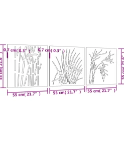 Outlet Wanddecoratie tuin 3 st grasontwerp 55x55 cm cortenstaal Decoratie