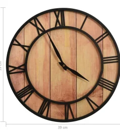 Discount Wandklok 39 cm MDF en ijzer bruin en zwart Klokken