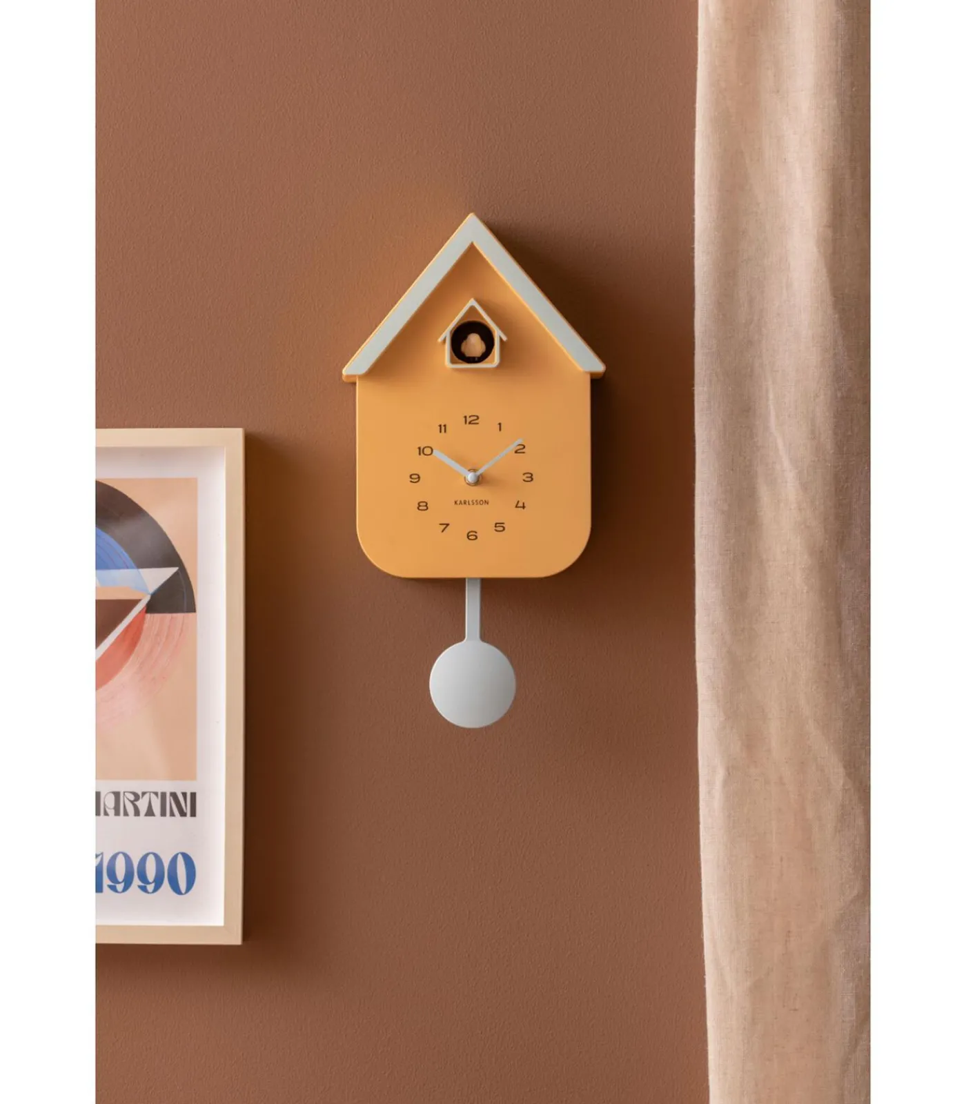 Clearance Wandklok Dupla Color Cuckoo - Geel - 21.5x21.5x41.5cm Klokken