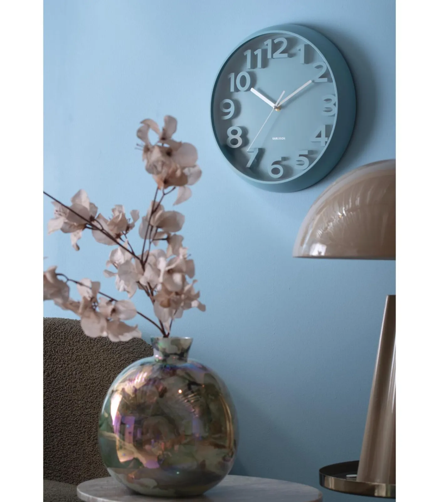 Clearance Wandklok Elevated Classic Numbers - Mistig blauw - 5x33.5x33.5cm Klokken