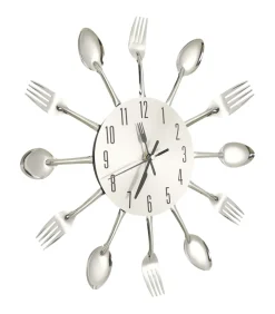Online Wandklok lepel-en-vork 31 cm aluminium zilverkleurig Klokken
