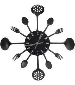 Discount Wandklok lepel-en-vork 40 cm aluminium zwart Klokken
