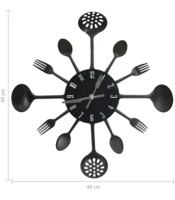 Discount Wandklok lepel-en-vork 40 cm aluminium zwart Klokken