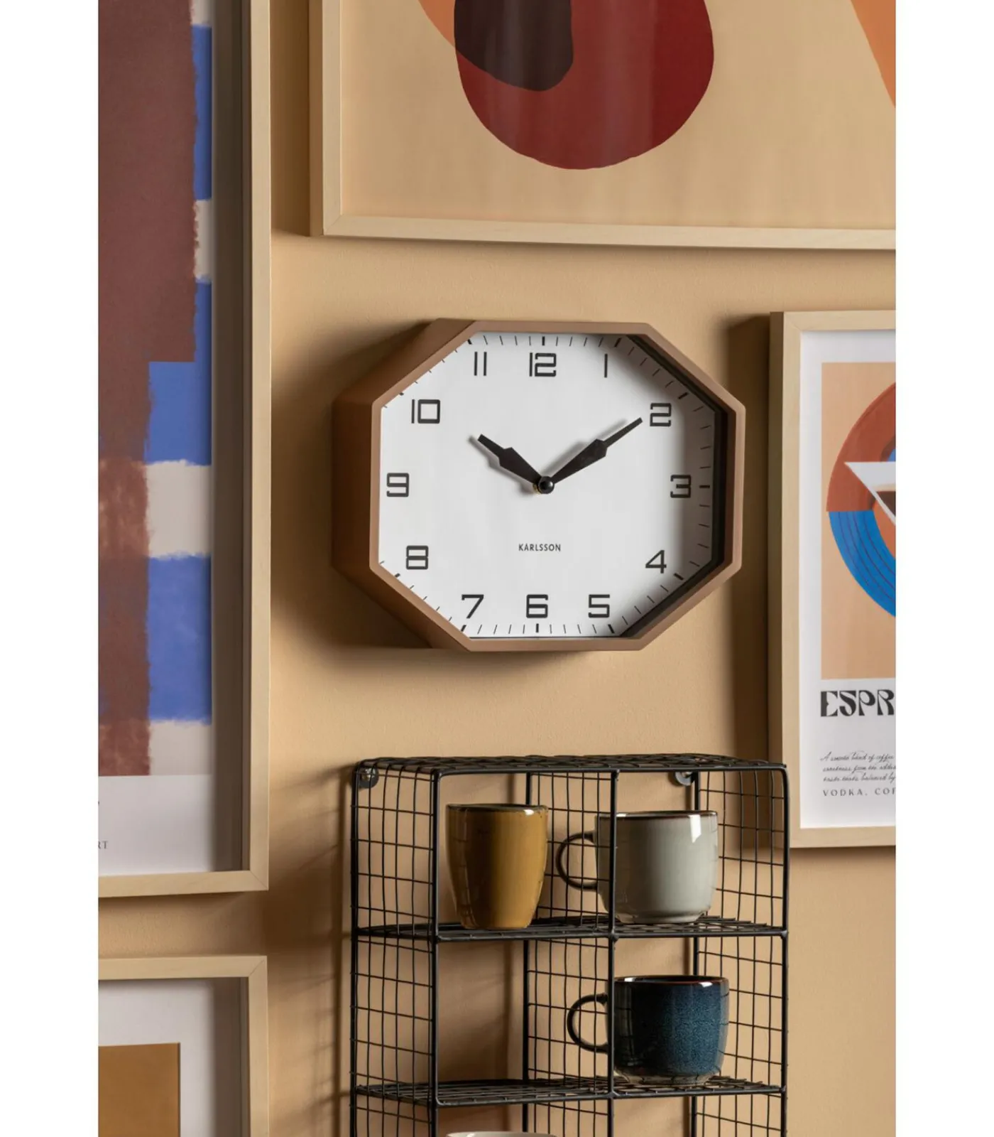 New Wandklok Modern Factory Octagon - Bruin - 32x32x26cm Klokken