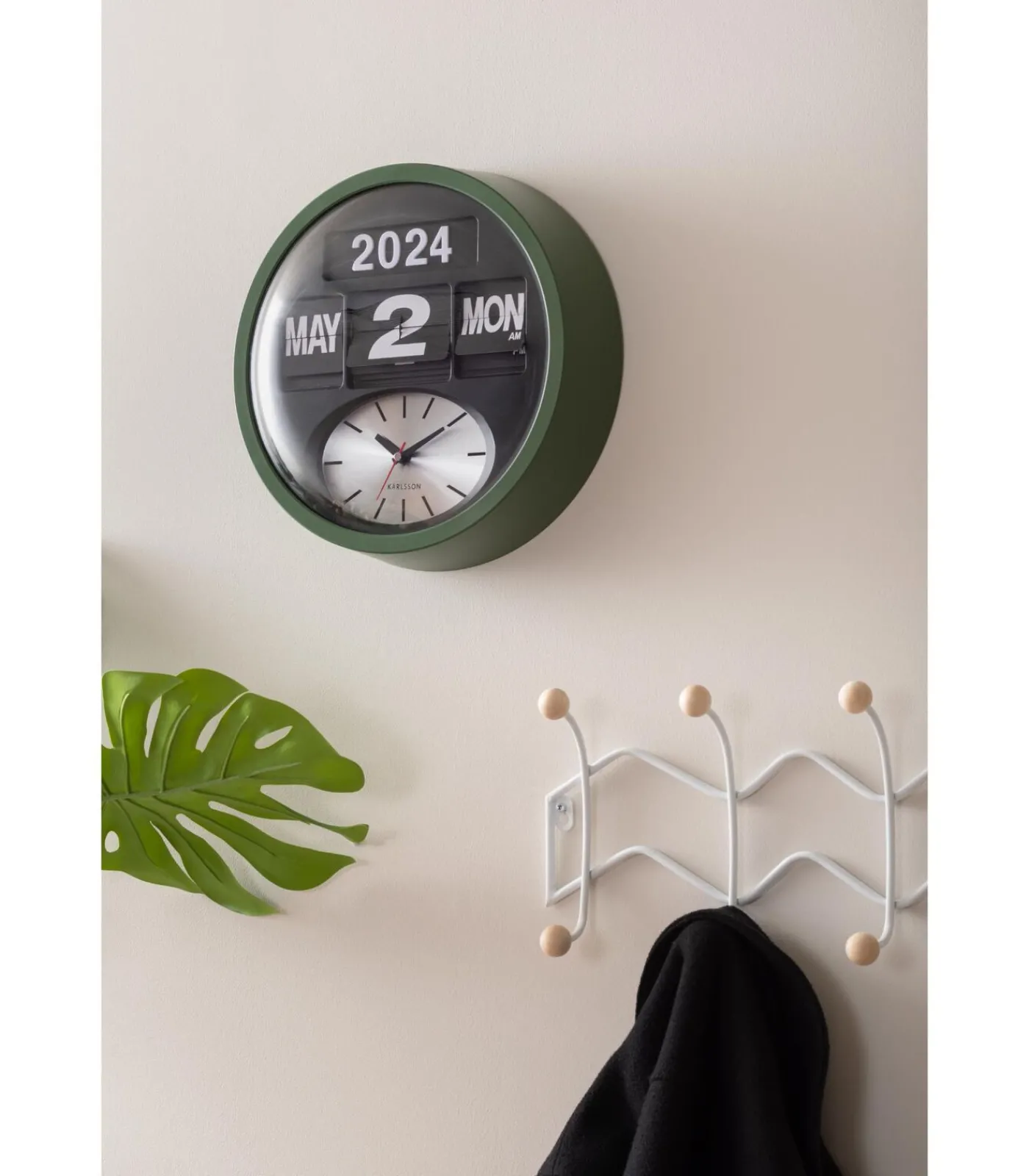 Wandklok Round Flip - Jungle groen - 11x32.6x32.6cm Klokken