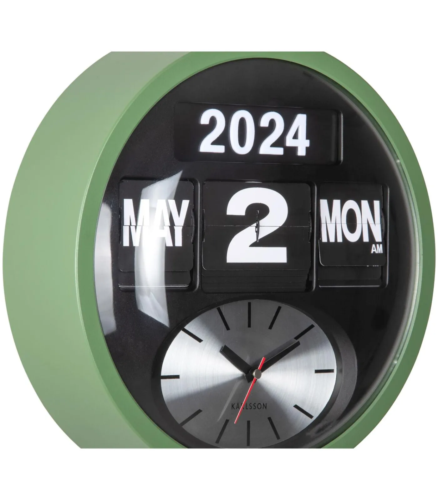 Wandklok Round Flip - Jungle groen - 11x32.6x32.6cm Klokken