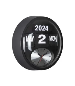 Discount Wandklok Round Flip - Mat zwart - 11x32.6x32.6cm Klokken