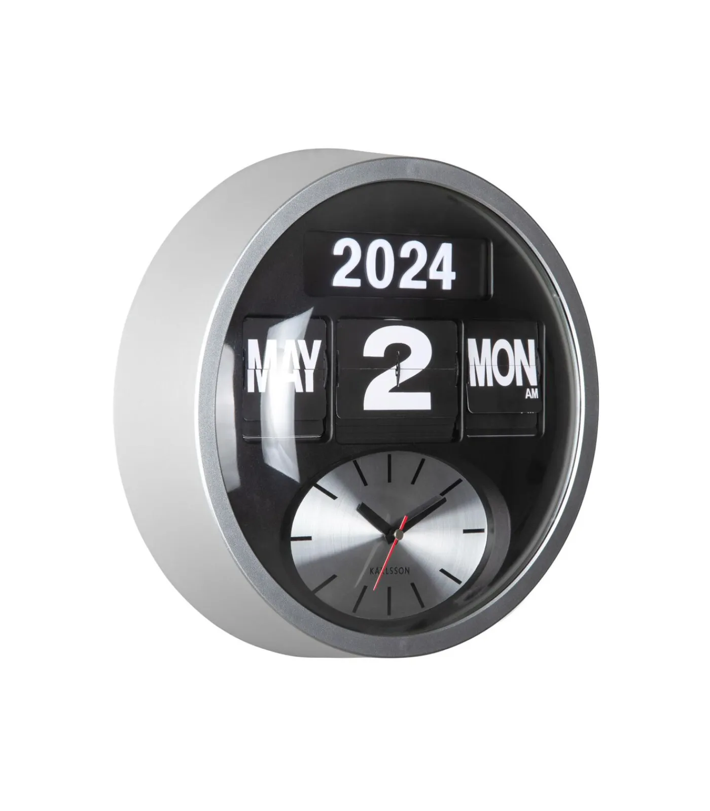 Discount Wandklok Round Flip - Zilver - 11x32.6x32.6cm Klokken