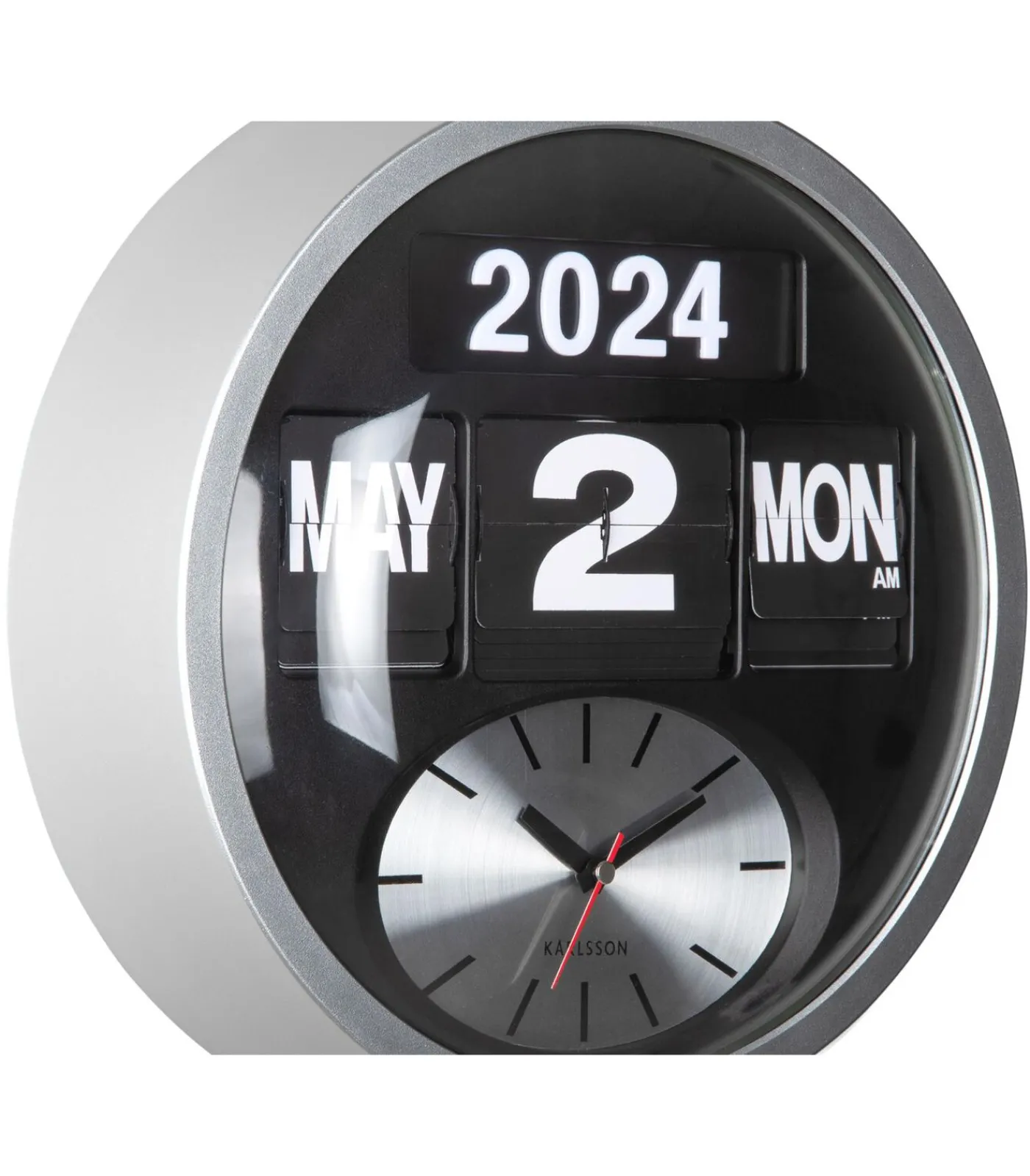 Discount Wandklok Round Flip - Zilver - 11x32.6x32.6cm Klokken