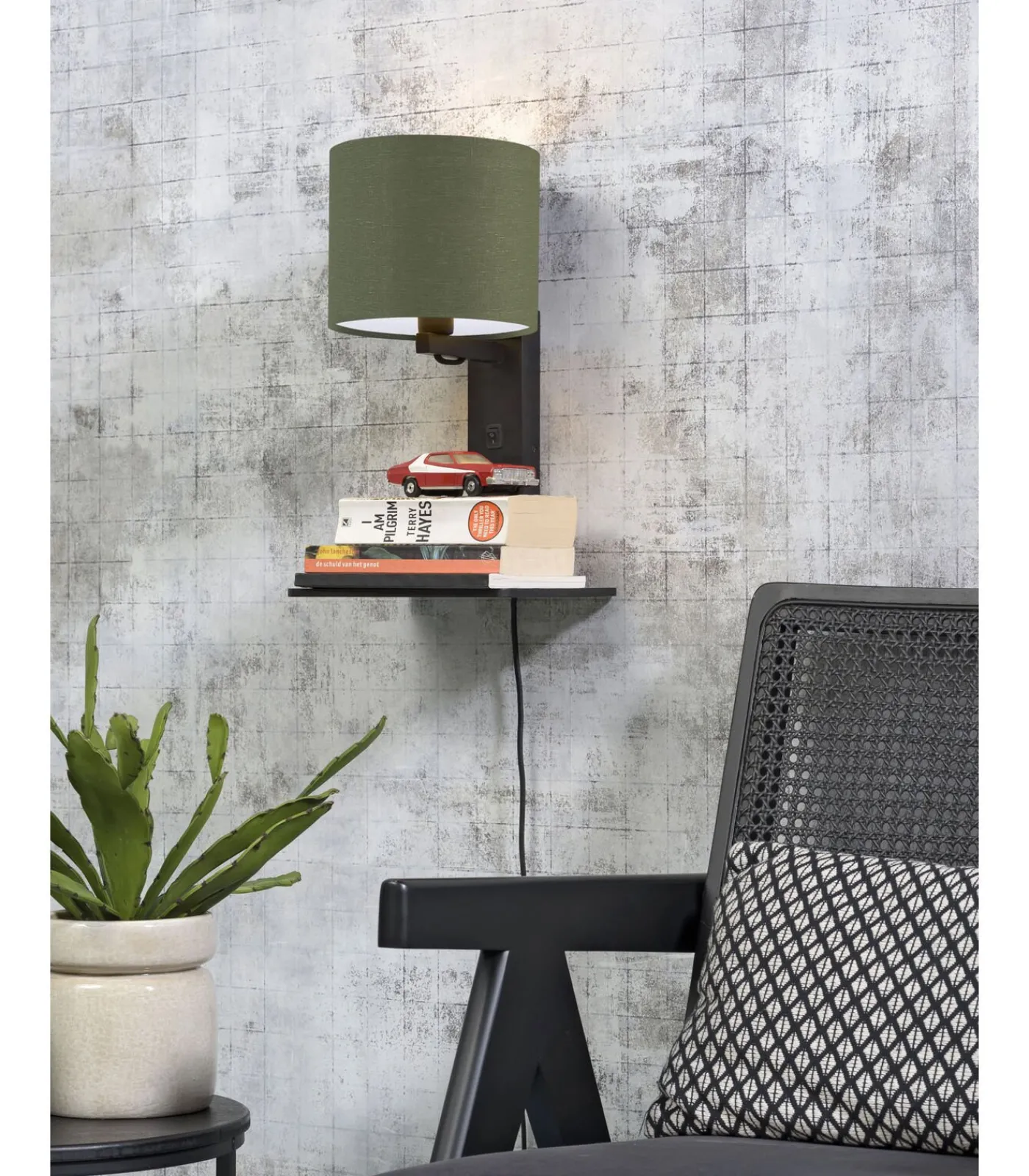Sale Wandlamp Andes - Bamboe Zwart/Groen - 19x24x36cm Muurverlichting