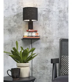 Outlet Wandlamp Andes - Bamboe Zwart/Zwart - 19x24x36cm Muurverlichting