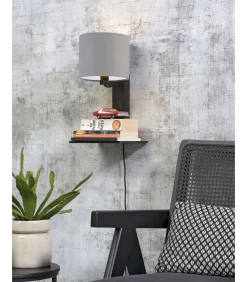 New Wandlamp Andes - Bamboe Zwart/Lichtgrijs - 19x24x36cm Muurverlichting