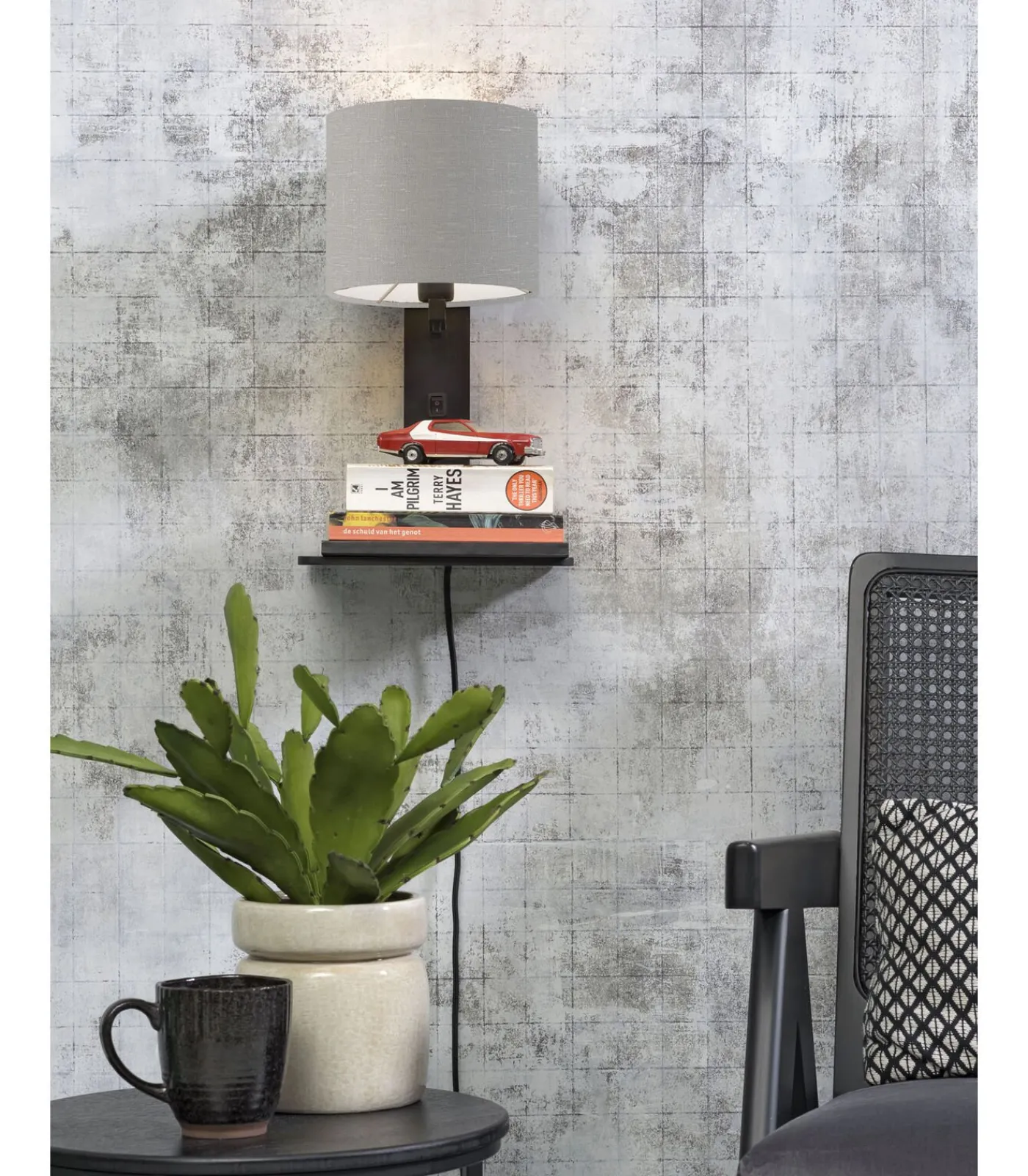 New Wandlamp Andes - Bamboe Zwart/Lichtgrijs - 19x24x36cm Muurverlichting