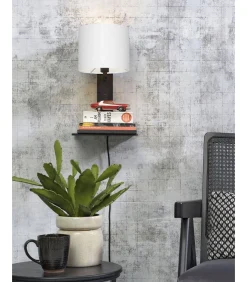 Clearance Wandlamp Andes - Bamboe Zwart/Wit - 19x24x36cm Muurverlichting