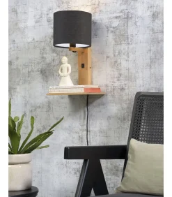 Outlet Wandlamp Andes - Bamboe/Donkergrijs - 19x24x36cm Muurverlichting