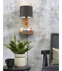 Outlet Wandlamp Andes - Bamboe/Donkergrijs - 19x24x36cm Muurverlichting