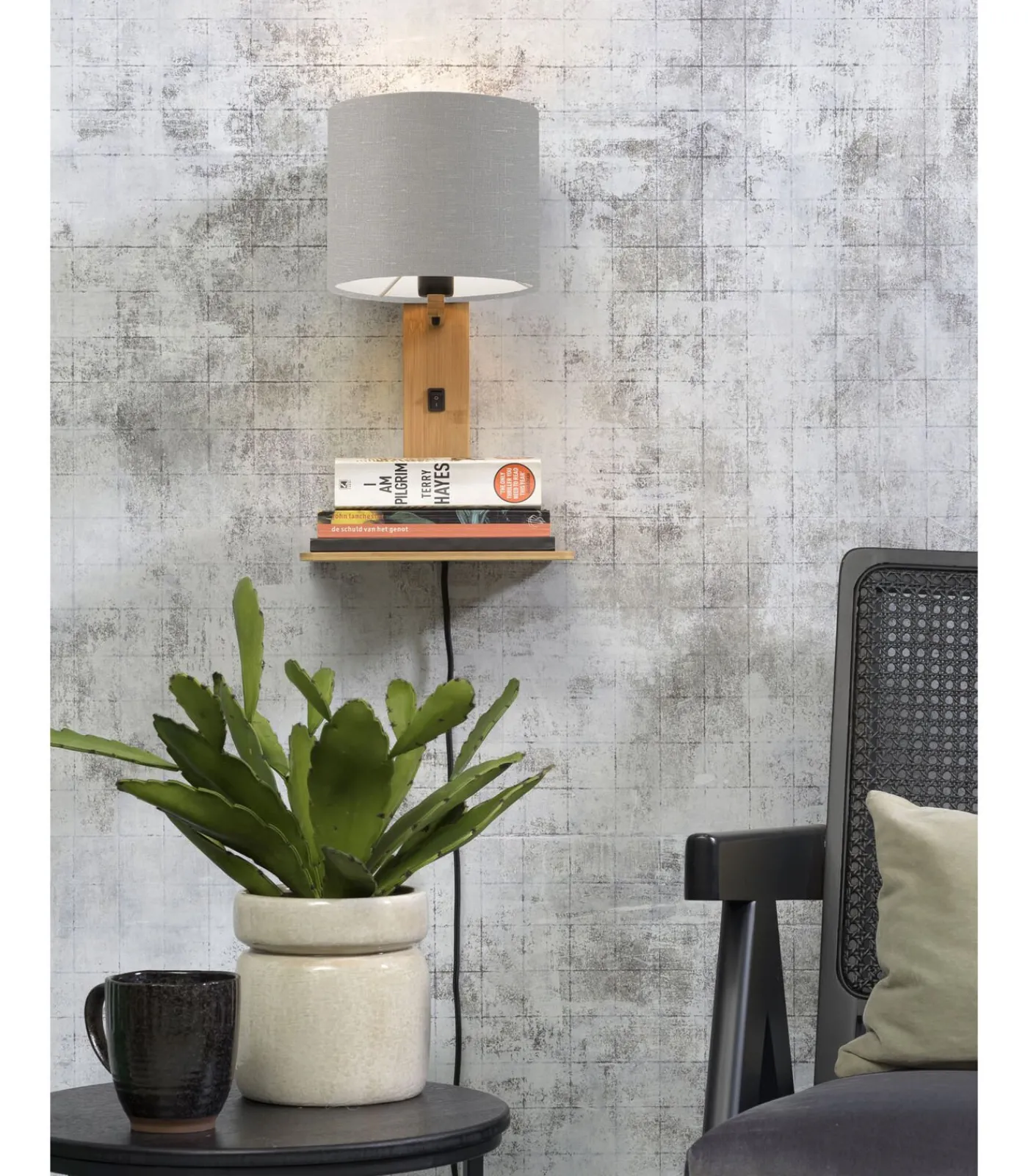 Wandlamp Andes - Bamboe/Lichtgrijs - 19x24x36cm Muurverlichting