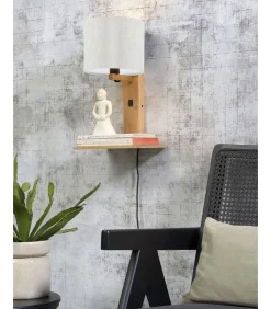 Online Wandlamp Andes - Bamboe/Naturel - 19x24x36cm Muurverlichting