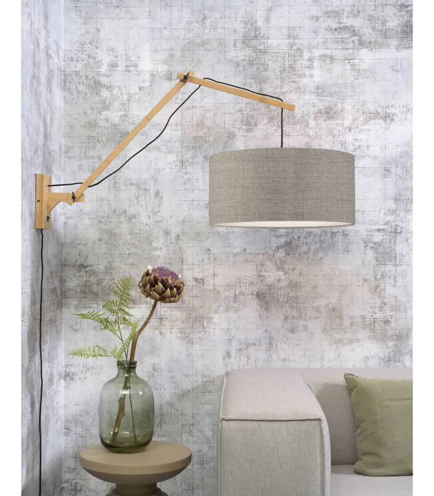 New Wandlamp Andes - Bamboe/Taupe - 95x47x55cm Muurverlichting
