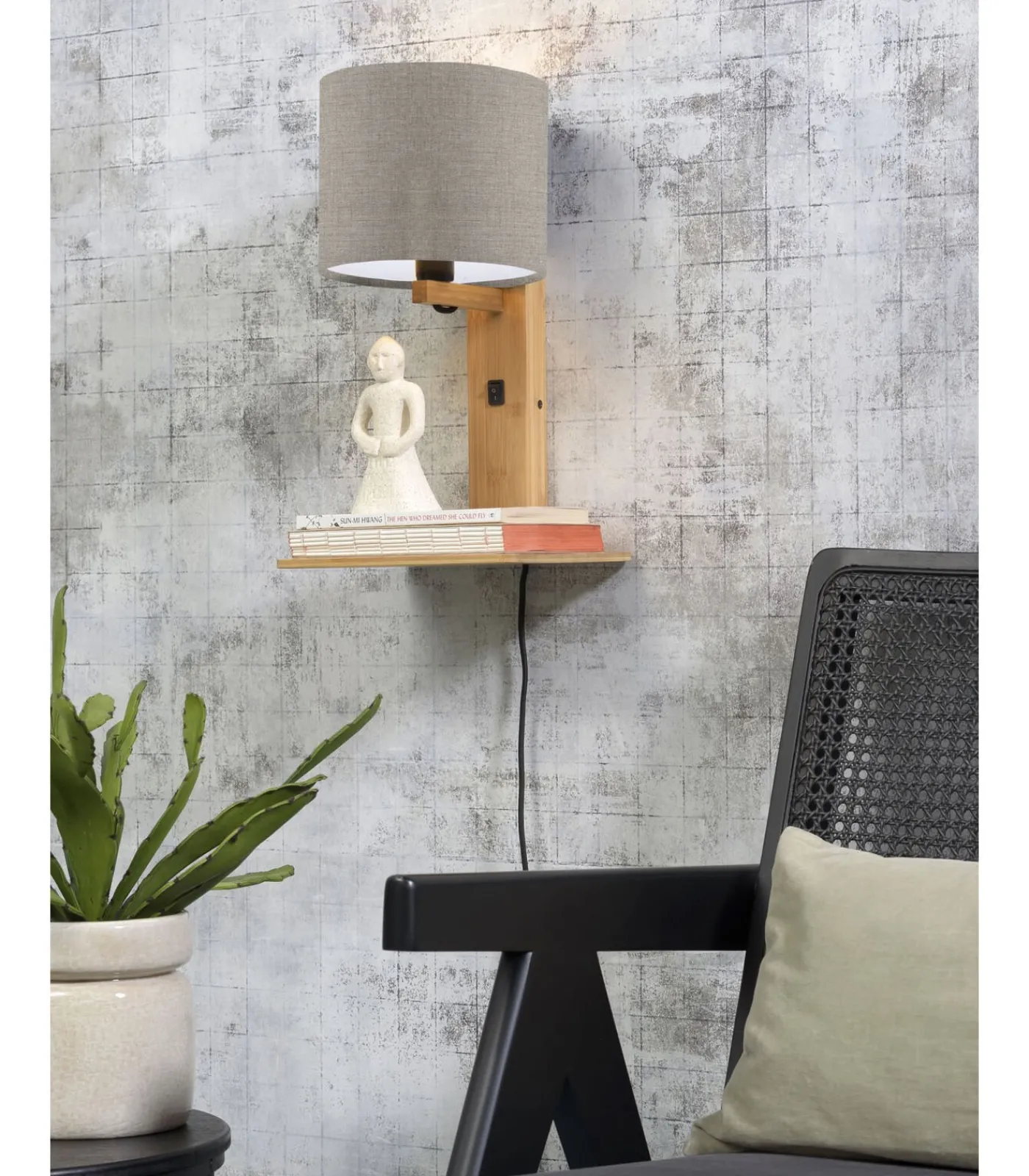 Outlet Wandlamp Andes - Bamboe/Taupe - 19x24x36cm Muurverlichting