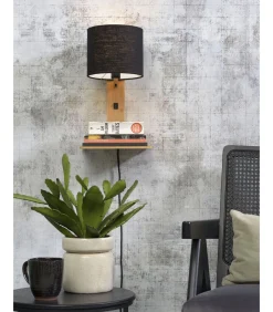 Clearance Wandlamp Andes - Bamboe/Zwart - 19x24x36cm Muurverlichting