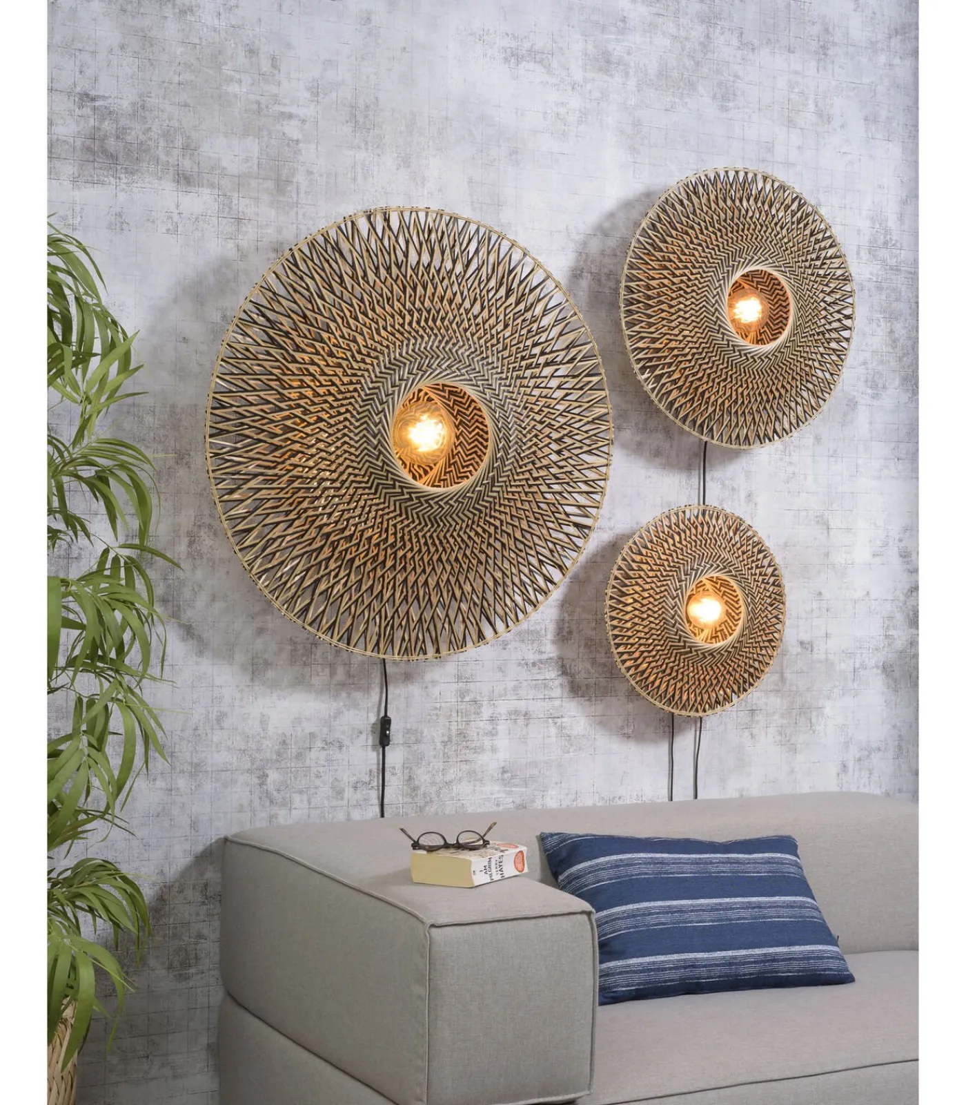 New Wandlamp Bali - Bamboe/Zwart - Ø87cm Muurverlichting