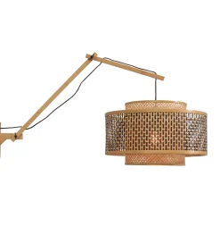 Online Wandlamp Bhutan - Bamboe/Zwart - 95x50x55cm Muurverlichting