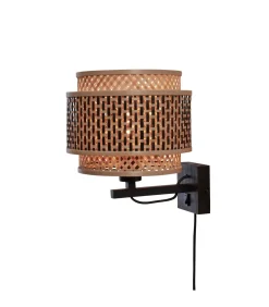 Clearance Wandlamp Bhutan - Bamboe/Zwart - Ø25cm Muurverlichting