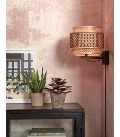 Clearance Wandlamp Bhutan - Bamboe/Zwart - Ø25cm Muurverlichting