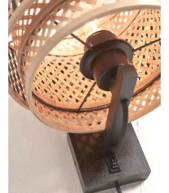 Clearance Wandlamp Bhutan - Bamboe/Zwart - Ø25cm Muurverlichting