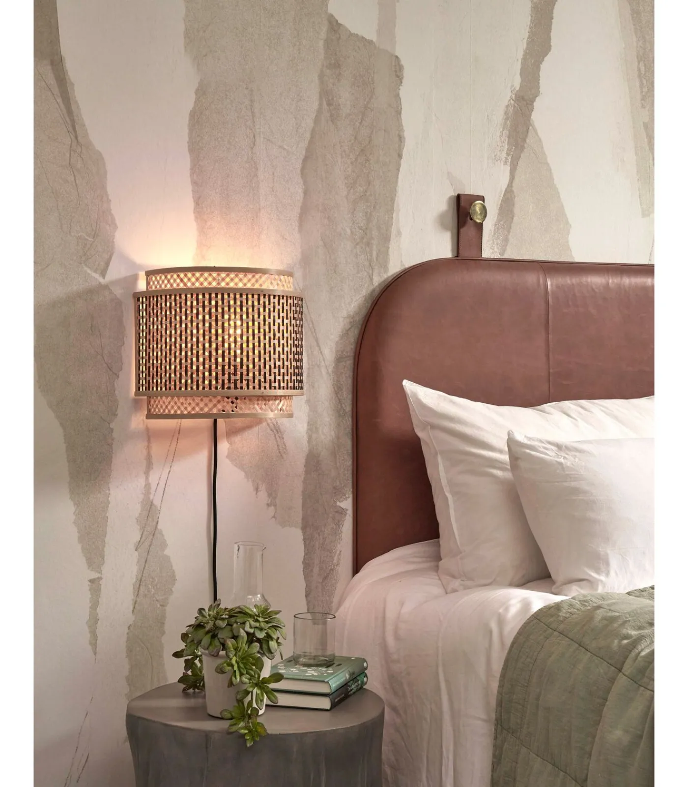 Hot Wandlamp Bhutan - Bamboe/Zwart - 32x16x27cm Muurverlichting