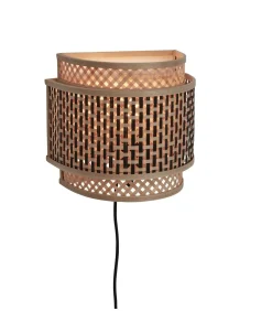 Best Wandlamp Bhutan - Bamboe/Zwart - 24x12x21cm Muurverlichting