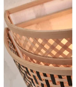 Best Wandlamp Bhutan - Bamboe/Zwart - 24x12x21cm Muurverlichting