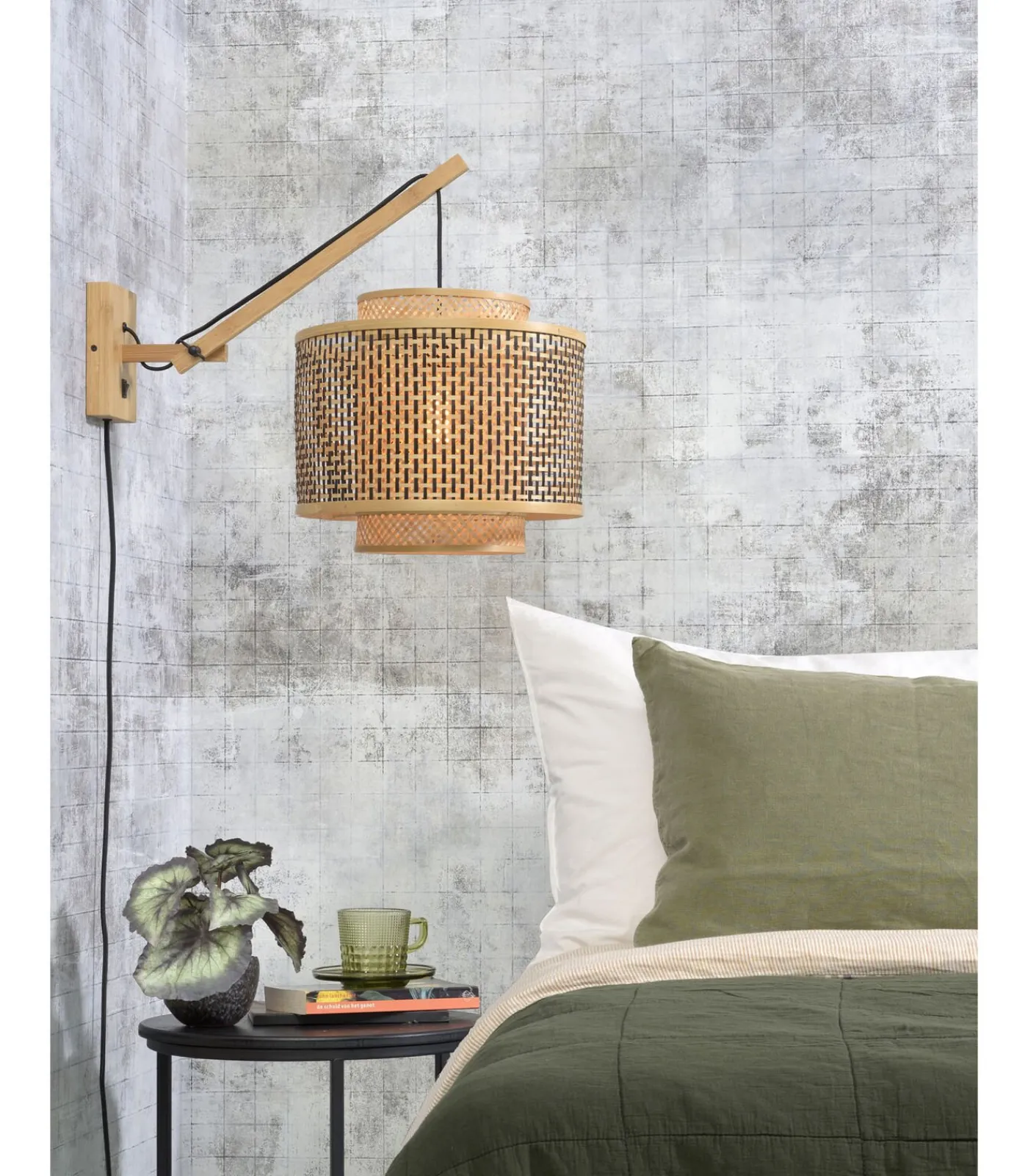 Hot Wandlamp Bhutan - Bamboe/Zwart - 55x44x45cm Muurverlichting