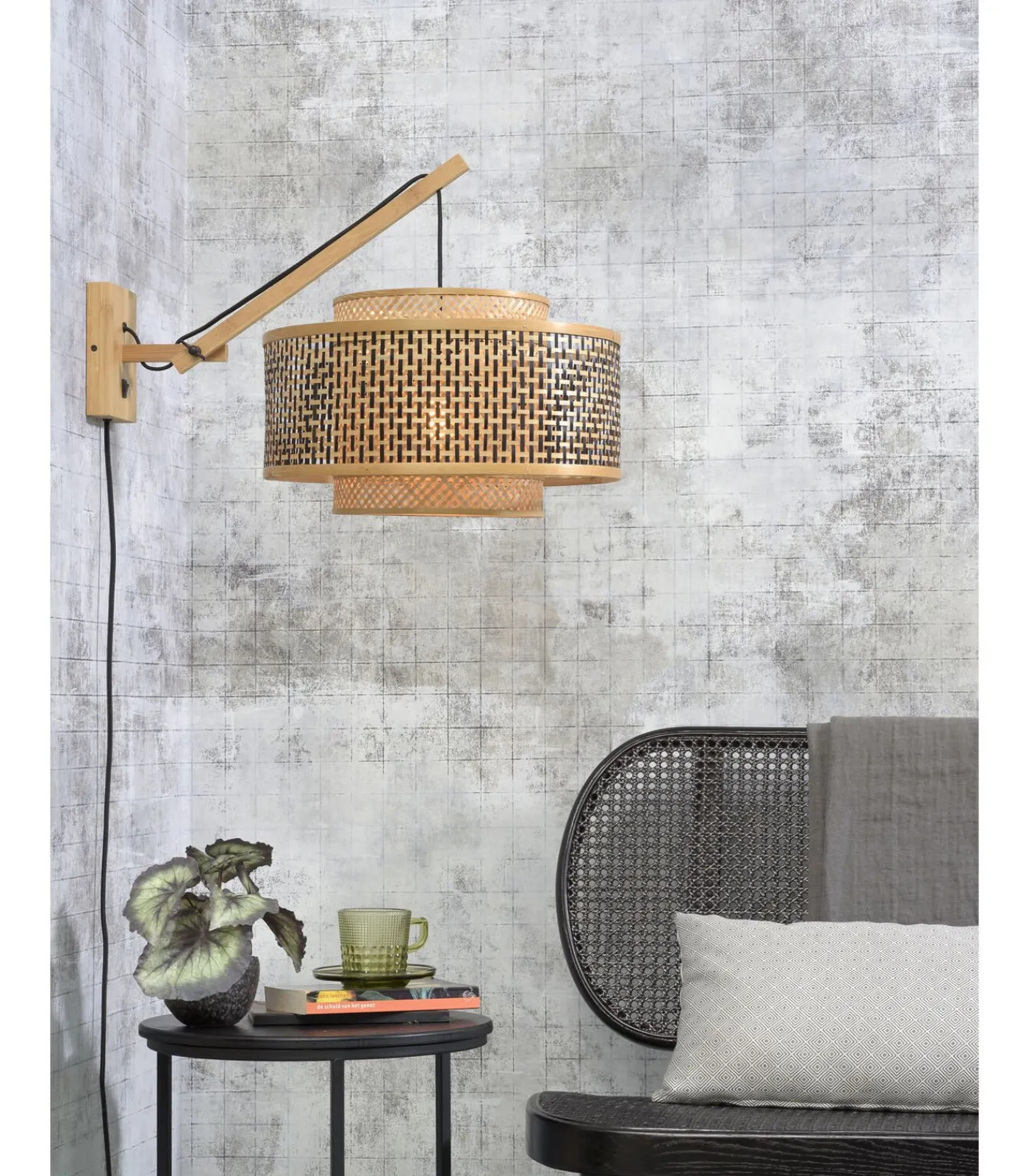 Sale Wandlamp Bhutan - Bamboe/Zwart - 57x50x50cm Muurverlichting