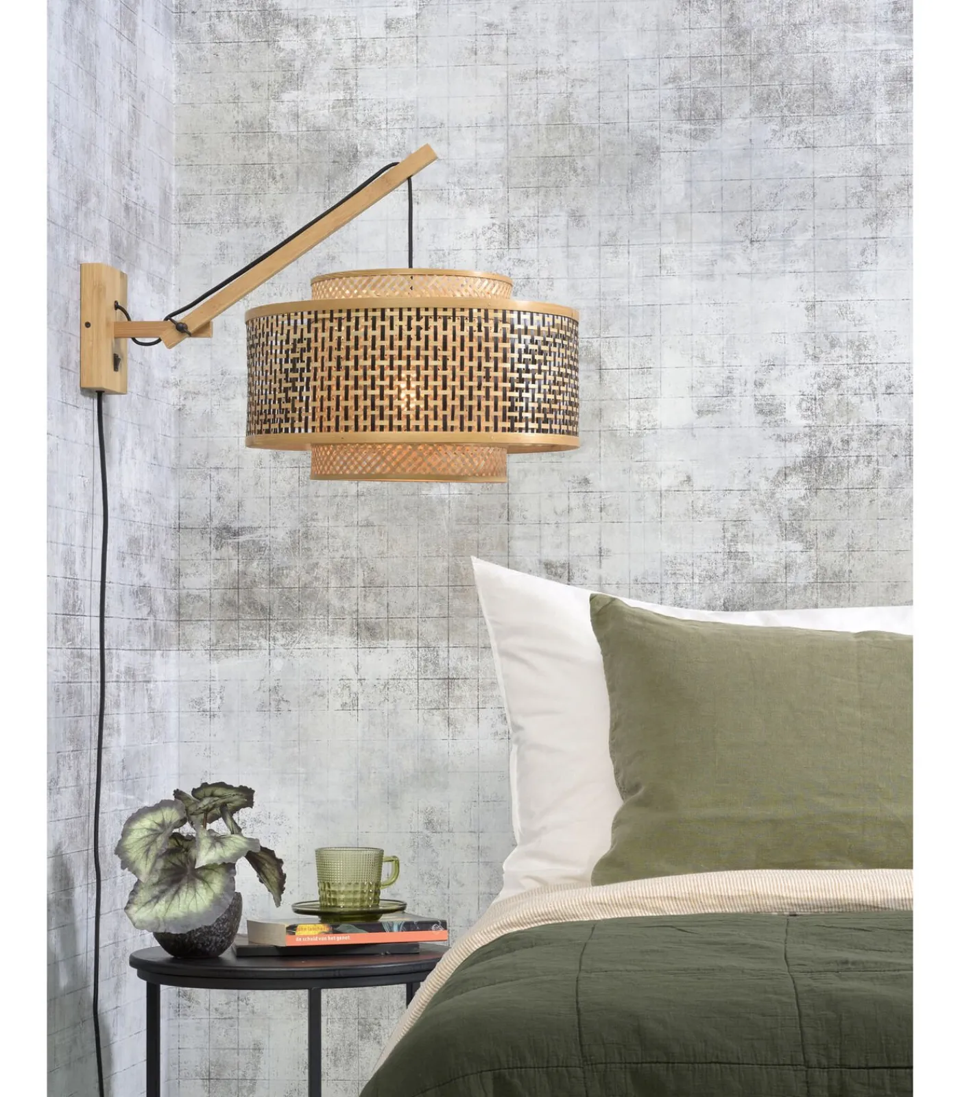 Sale Wandlamp Bhutan - Bamboe/Zwart - 57x50x50cm Muurverlichting