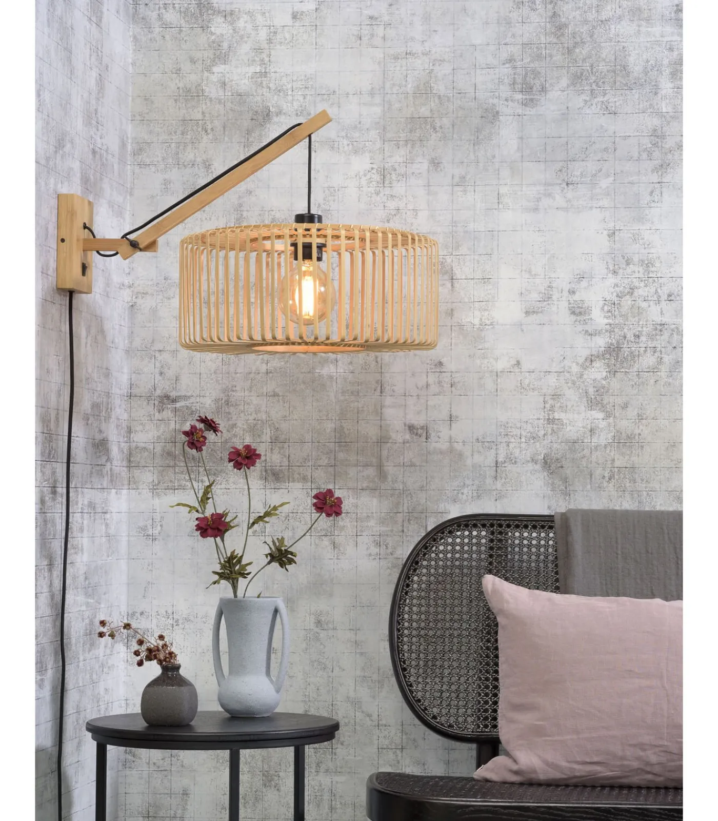 Best Wandlamp Bromo - Bamboe - 55x40x45cm Muurverlichting