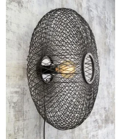 Online Wandlamp Cango - Bamboe Zwart - Ø60cm Muurverlichting