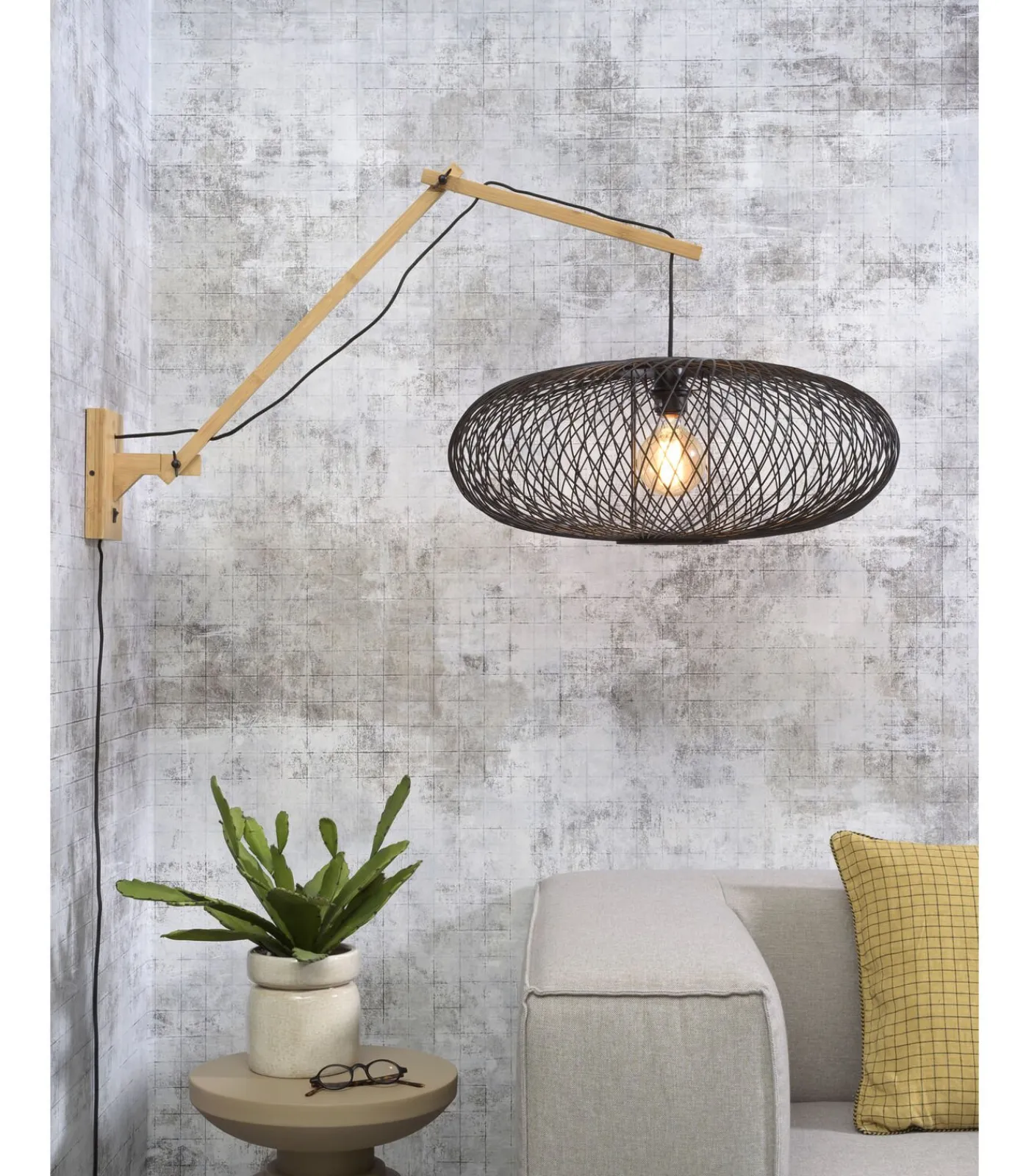 Wandlamp Cango - Bamboe/Zwart - 105x60x60cm Muurverlichting