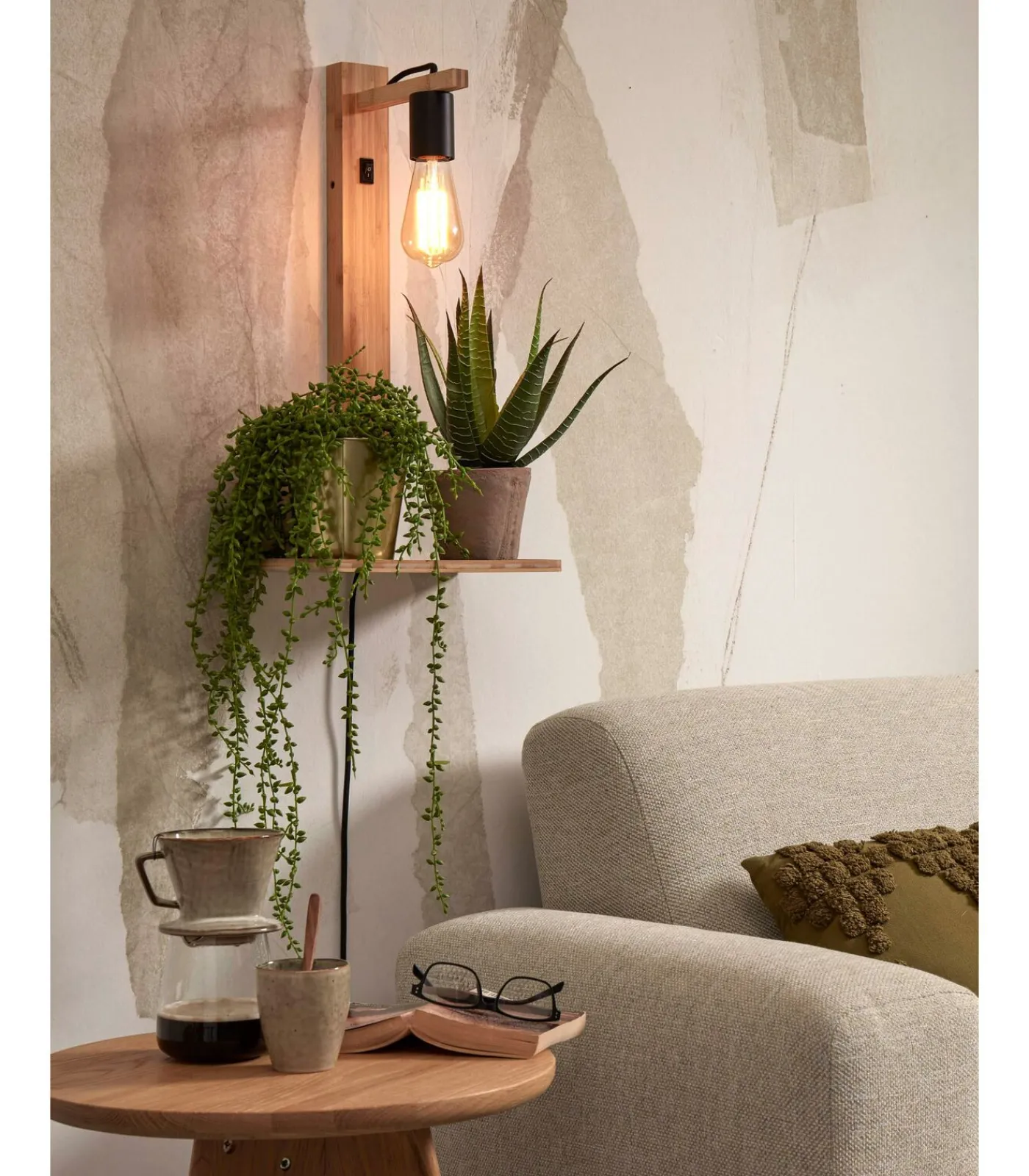 Sale Wandlamp Flores - Bamboe - 30x18x52cm Muurverlichting