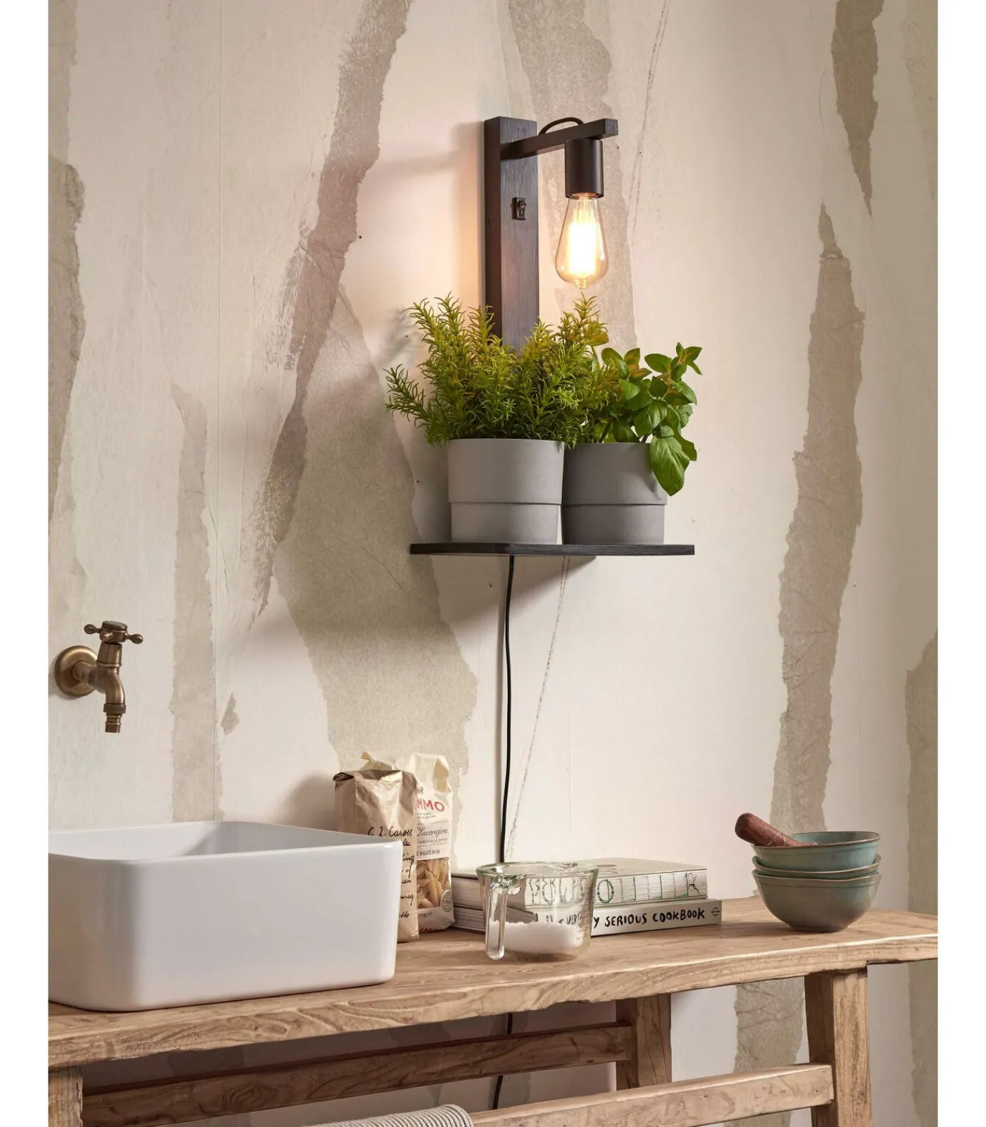 New Wandlamp Flores - Bamboe Zwart - 30x18x52cm Muurverlichting
