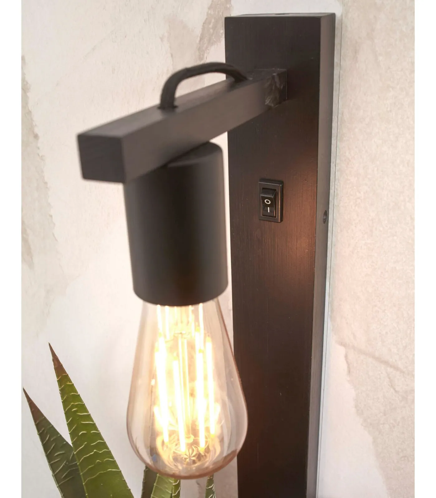 New Wandlamp Flores - Bamboe Zwart - 30x18x52cm Muurverlichting