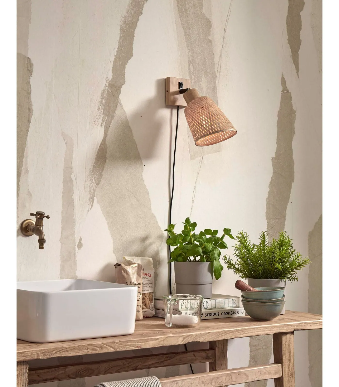 Best Wandlamp Java - Bamboe - Ø15cm Muurverlichting