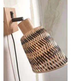 Online Wandlamp Java - Bamboe Naturel/Zwart - Ø15cm Muurverlichting